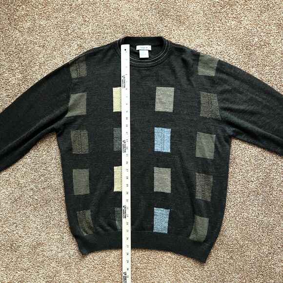 Tagio Sweater Men’s XL Wool Blend Long Sleeve Brown Geometric Block Preppy Dad - Picture 6 of 7